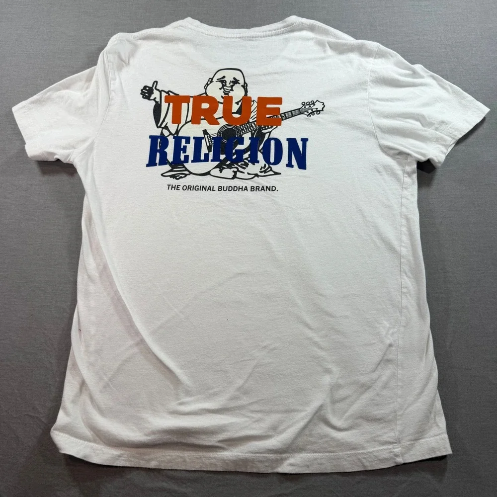 True‎ Religion Buddha Graphic T-Shirt Mens Medium White Excellent Short Sleeve